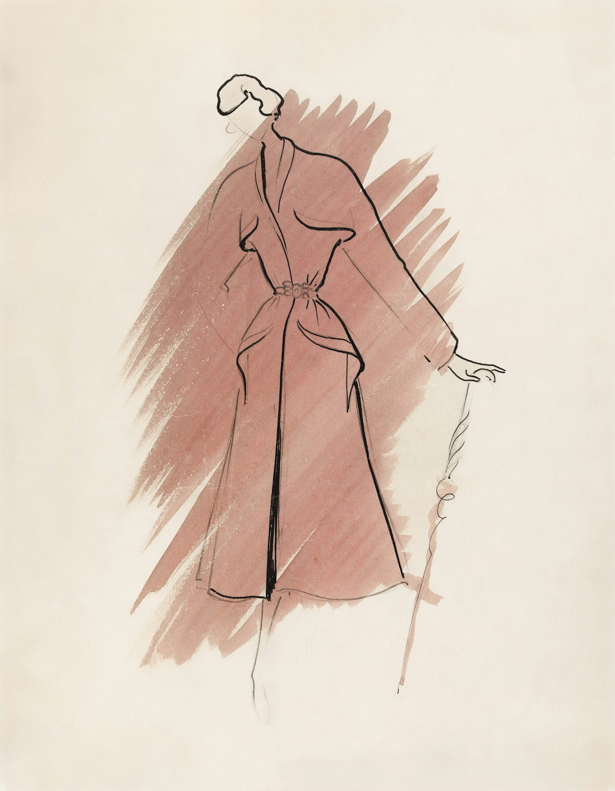 Fashion sketch of a woman in a belted coat