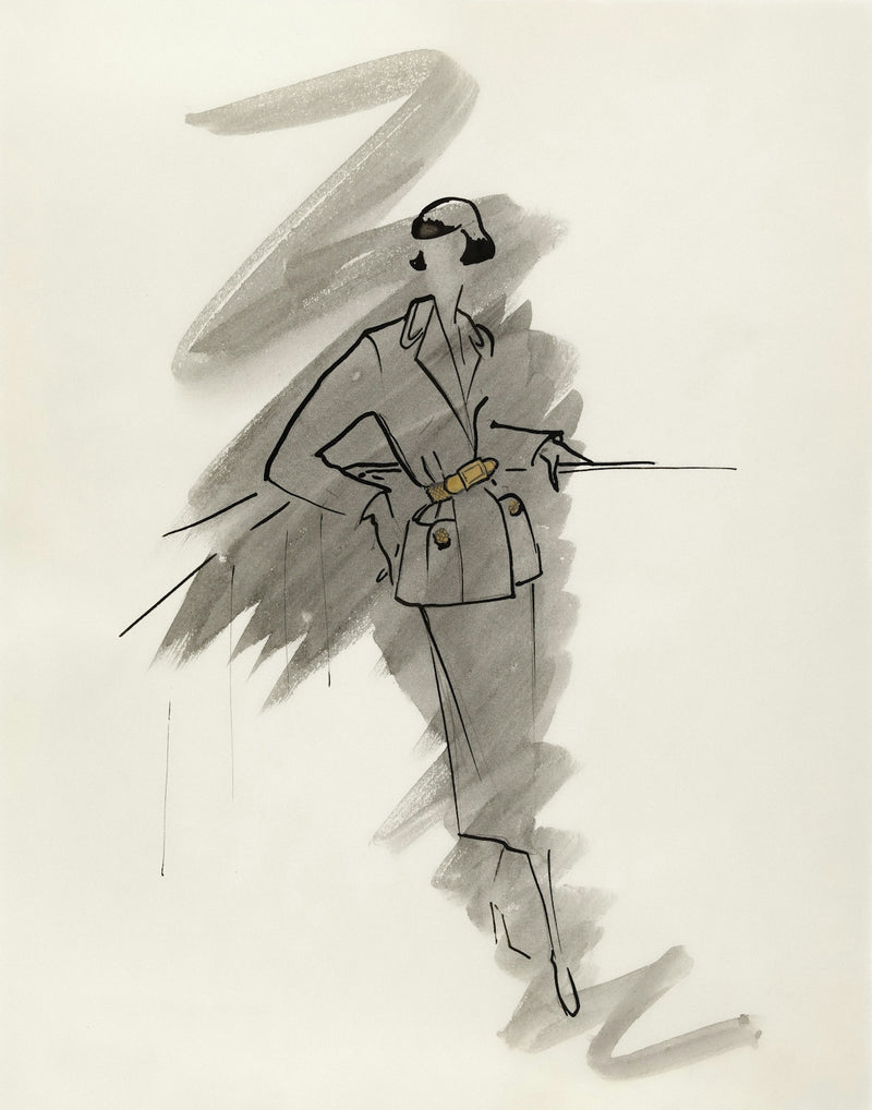 Fashion sketch of a woman in a suit
