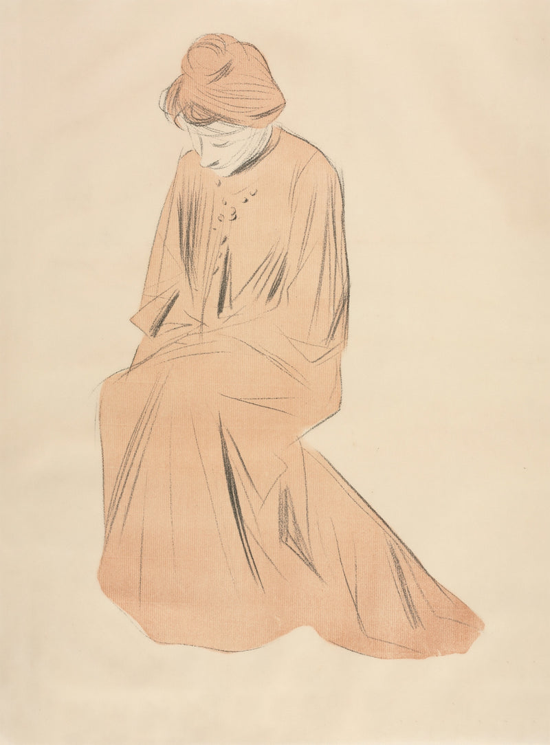 A woman in a long dress looking down