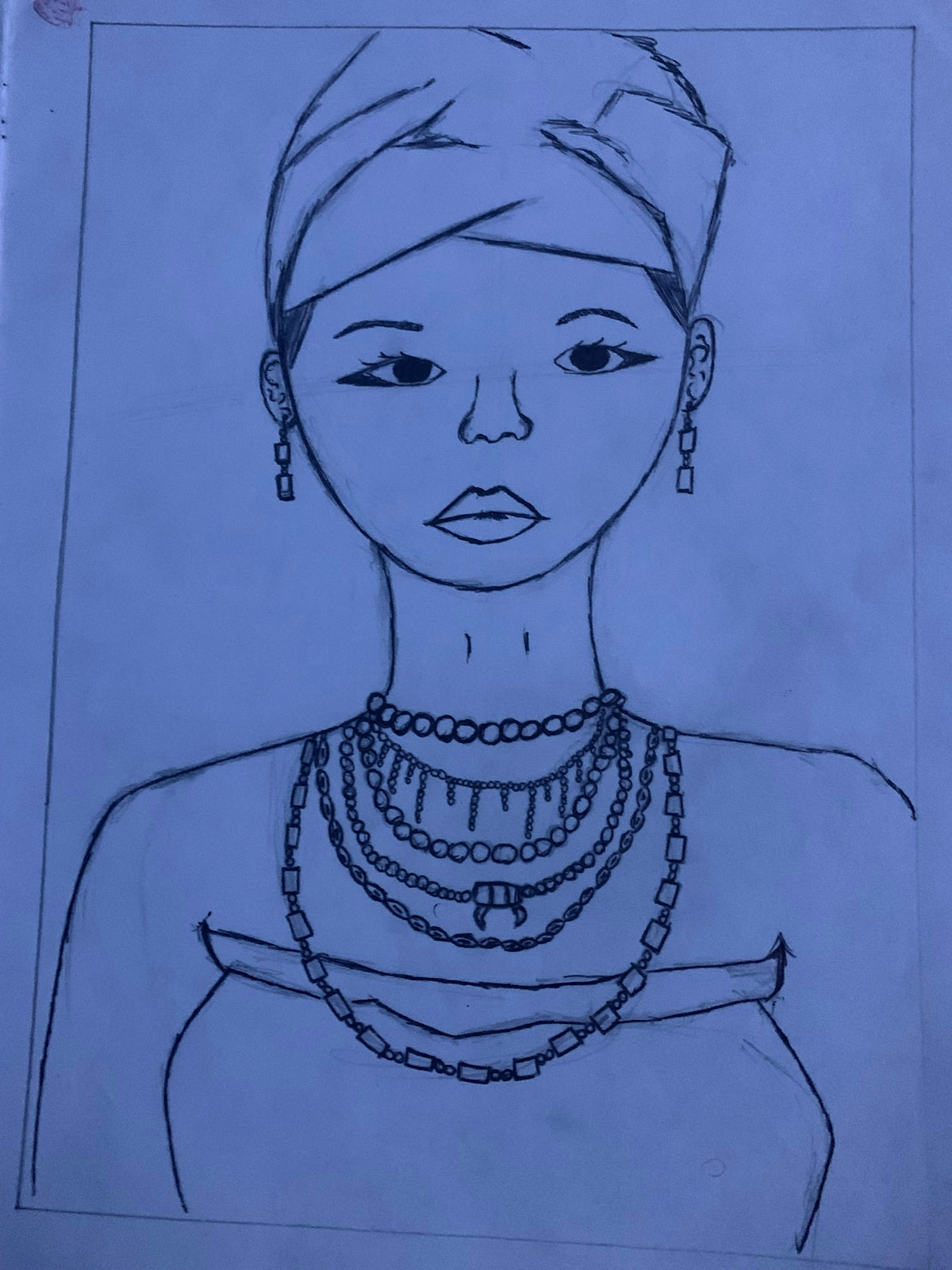 a drawing of a woman in a turban