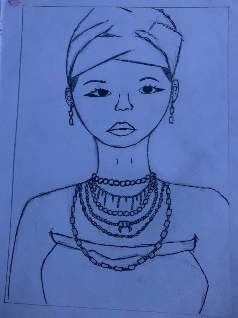 a drawing of a woman in a turban