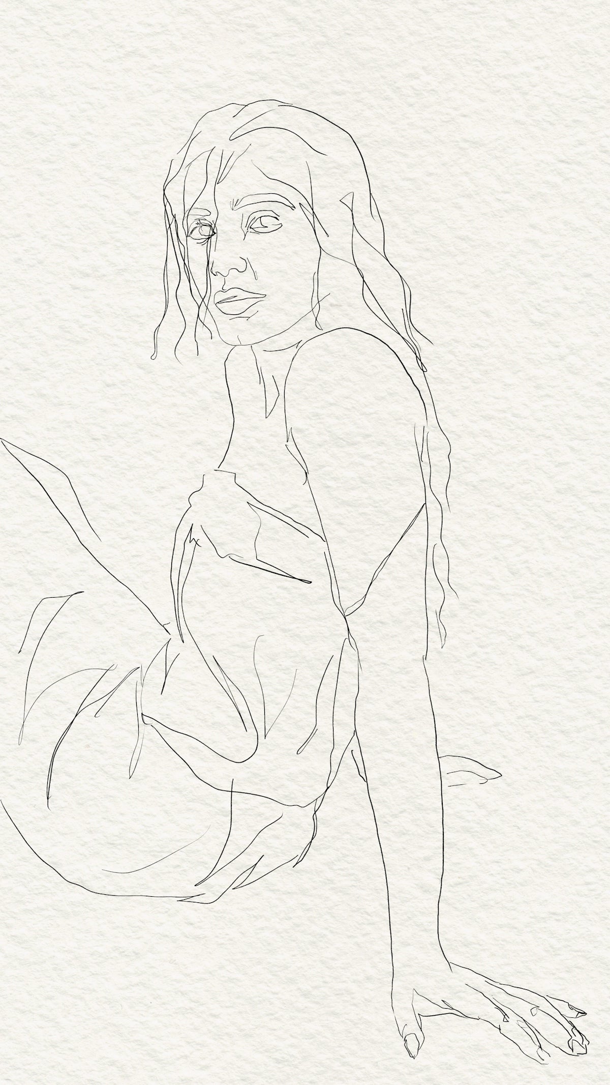 A minimalist line drawing of a woman sitting.