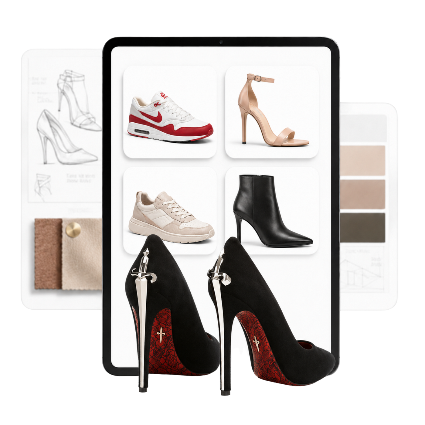 Procreate shoe design templates for fashion illustration with sneakers, heels, sandals, and footwear sketches