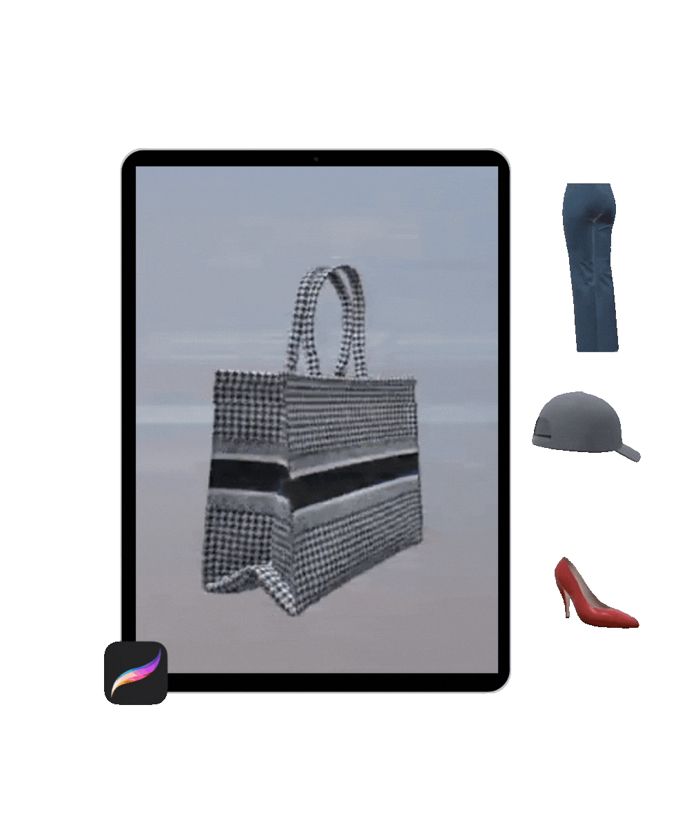 3D fashion design tools for Procreate with garment, accessory, and shoe references for digital fashion illustration
