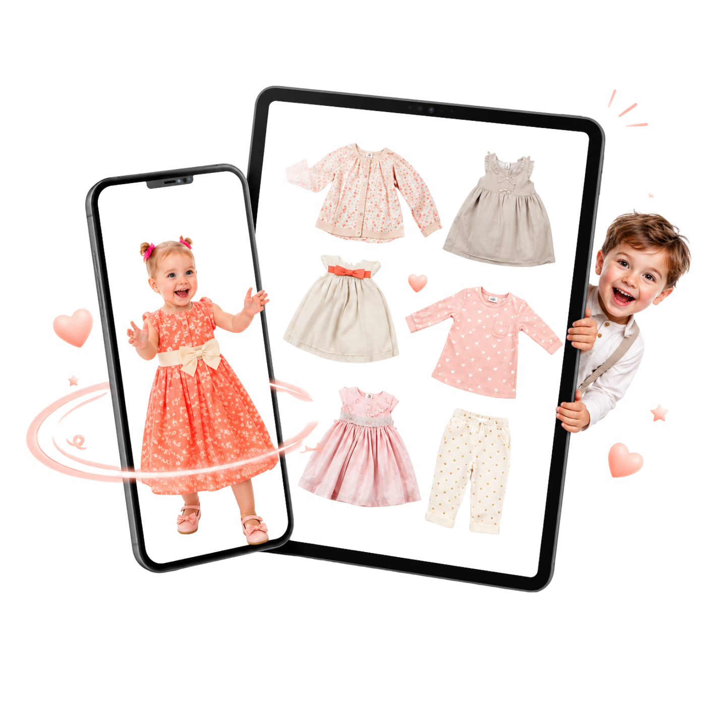 Procreate children’s fashion templates for kidswear illustration with dresses, cardigans, and outfit sketches